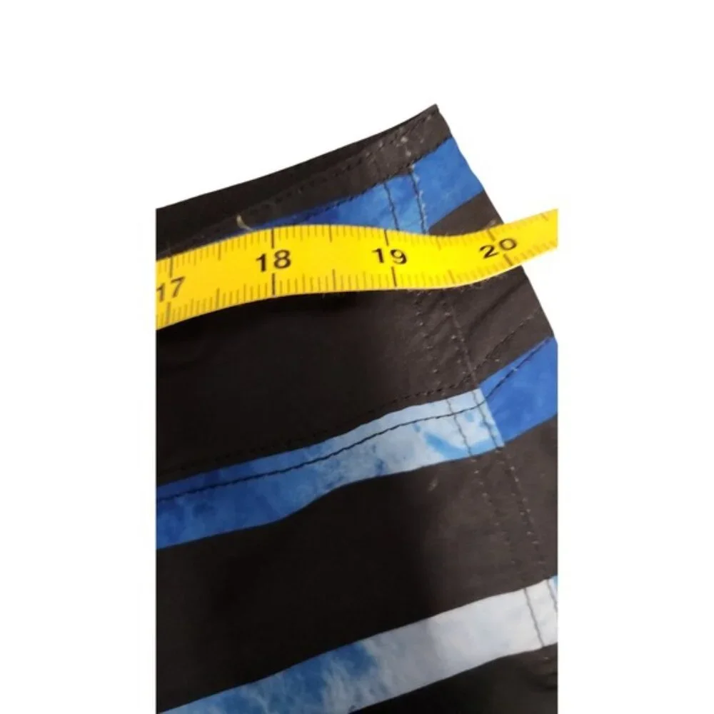 Volcom Boardies Swim‎ Trunks Shorts Black Blue Striped 4-Way Stretch V4S